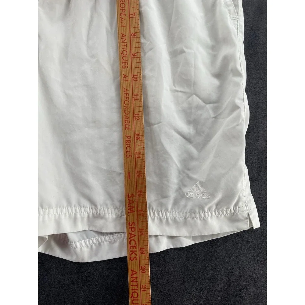 Y2K Adidas Men White Swim Trunks Shorts Size L‎ Mesh Lined Pockets Logo